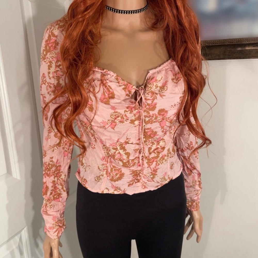 NWT FREE PEOPLE Hilary Printed Top / Blouse | Pink | Size L